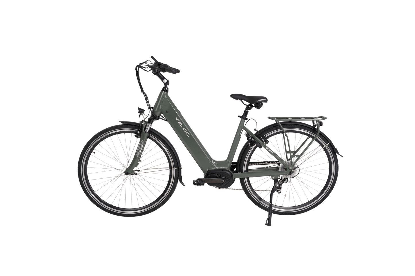 Veloci Vivid electric bike available for sale. E-bike with integrated downtube battery in frame. Veloci e-bike in the colour "Crater Grey"
